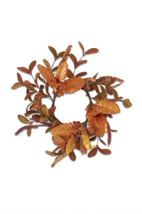 Rust and Brown Eva and Silk Leaves 12" Candle Ring with Burgundy