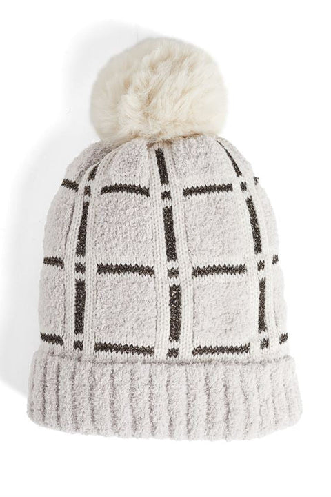 COCO + CARMEN | Glitter Plaid Knit Hat with Pom | Cement