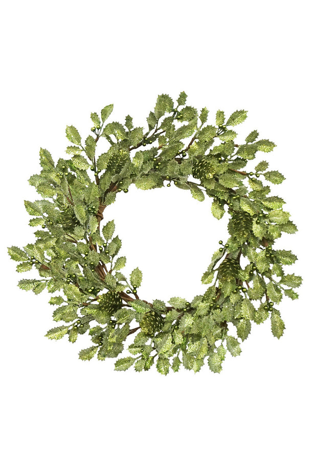 Holly Wreath 22" Green Gold