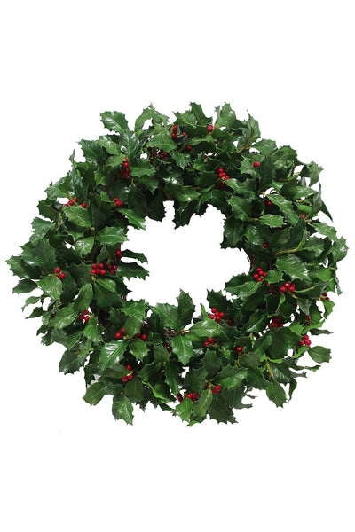 Holly Branch Wreath 24" Green Red