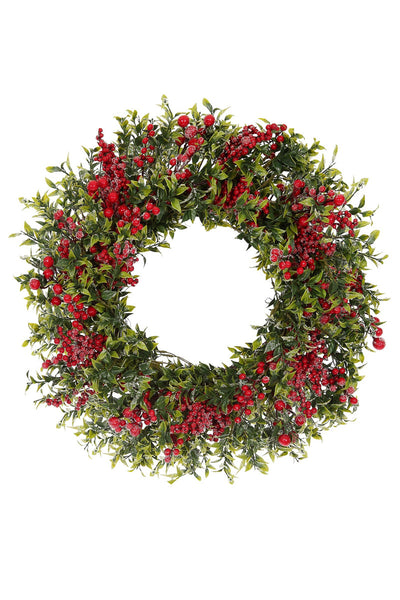 Snowy Berry Wreath 26" Green Red