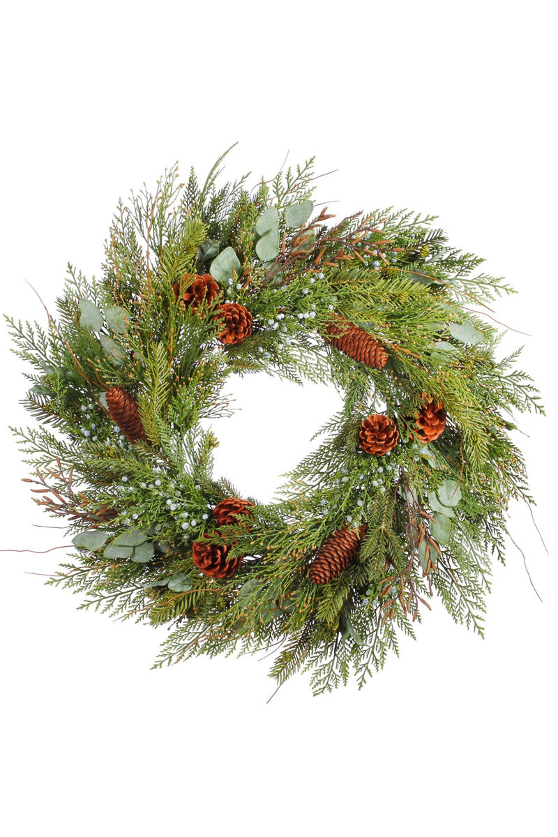 Faux Cedar Pine Mix Wreath 30" Green