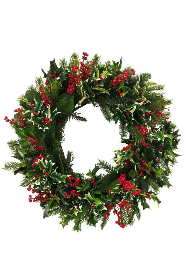 Holly Holiday Wreath 24" Variegated Red