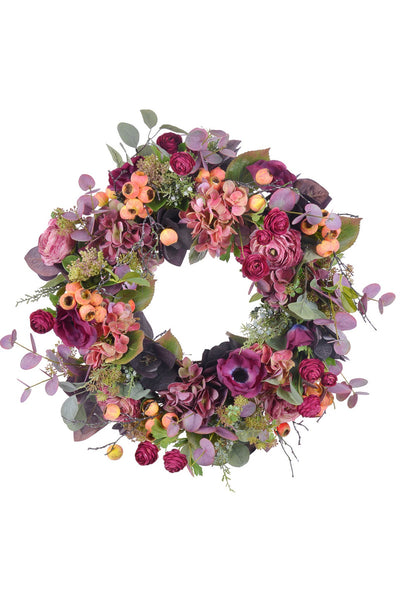 Ranunculus Hydrangea Wreath 25" Purple/Burgundy