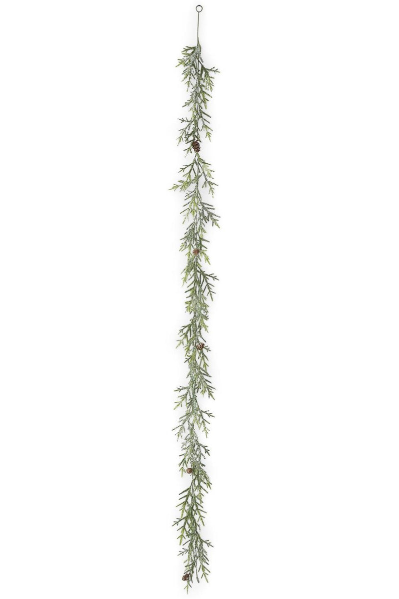 Faux Snowy Juniper Garland with Mini Pinecones 72"