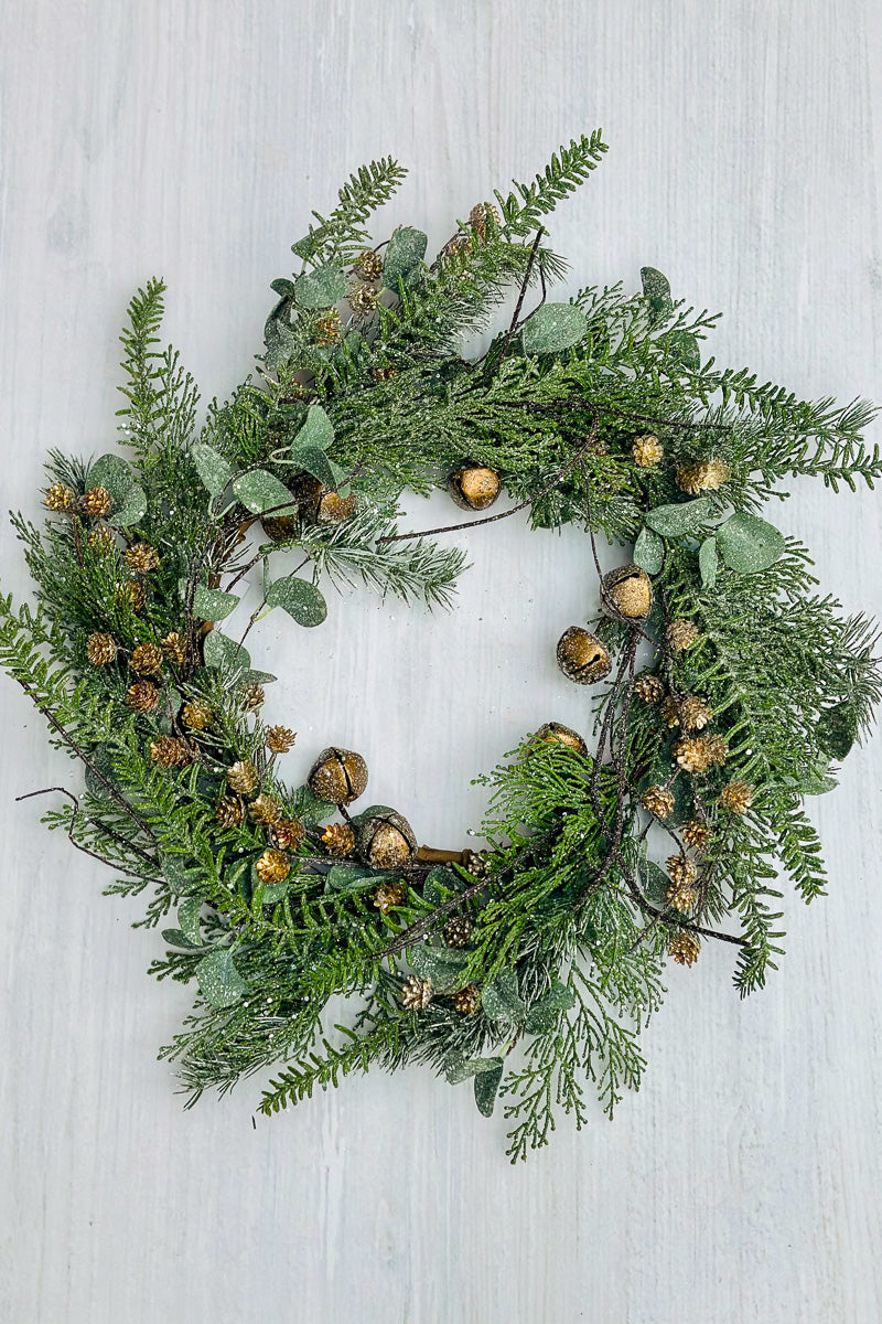 Faux Pine & Eucalyptus Wreath With Bell  22"
