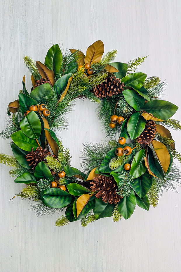 Wreath  with Berries and Greenery and Magnolia Leaves 24"