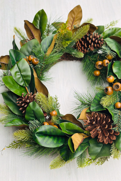 Wreath  with Berries and Greenery and Magnolia Leaves 24"