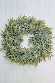 Snowy Juniper Wreath with Mini Pinecones 21"