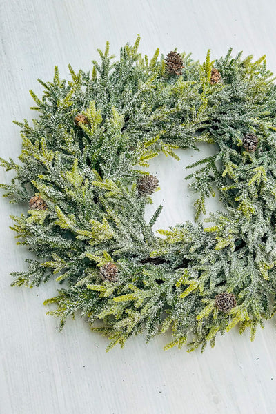 Snowy Juniper Wreath with Mini Pinecones 21"