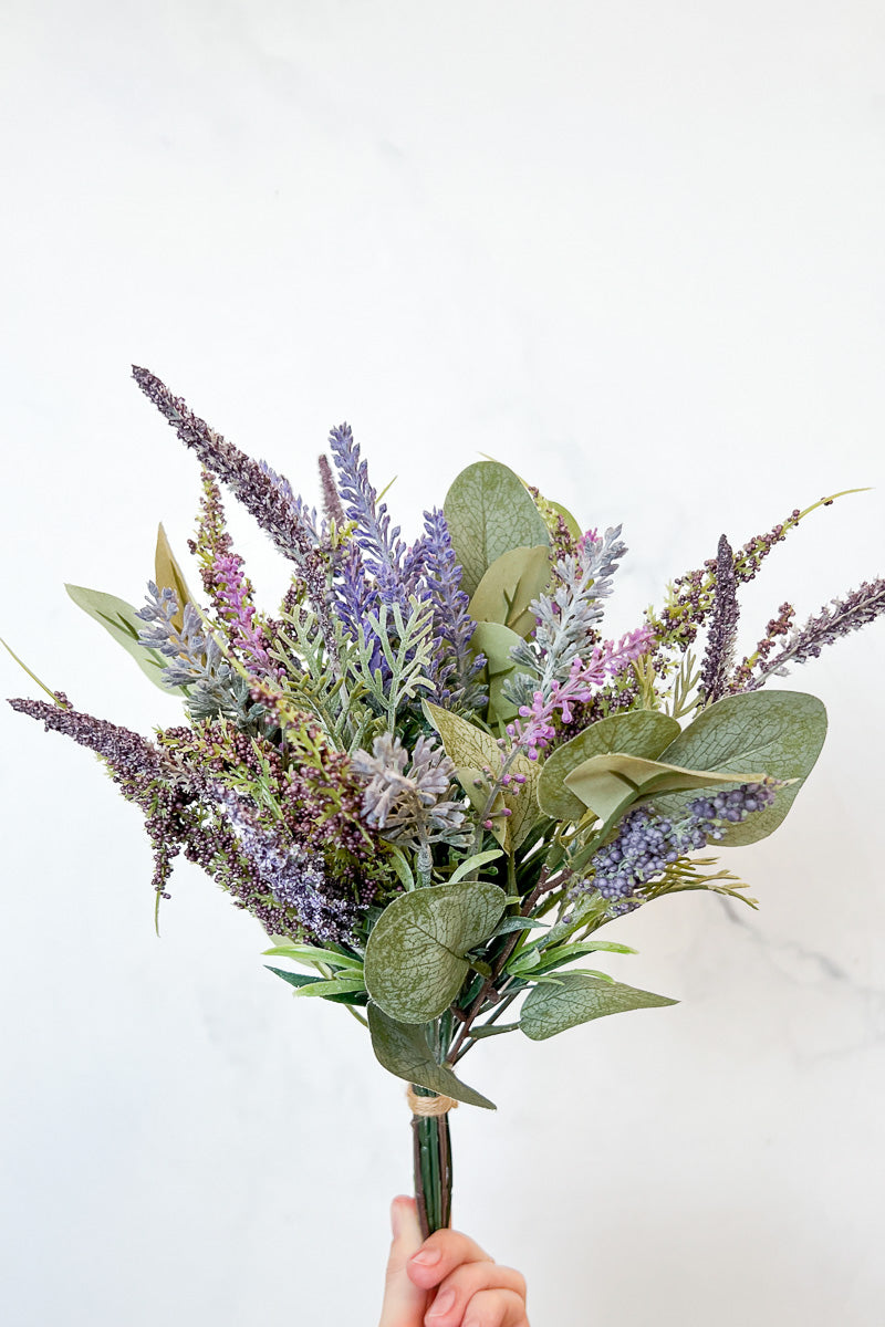 Faux Lavender and Eucalyptus Bouquet 13.5" Lavender & Green