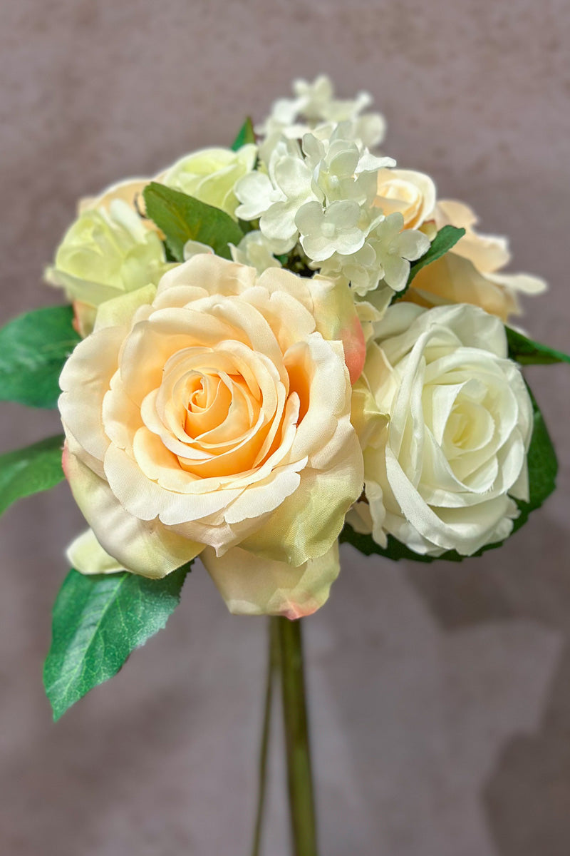 Faux Hydrangea, Rose Bouquet 11.5" Peach Cream