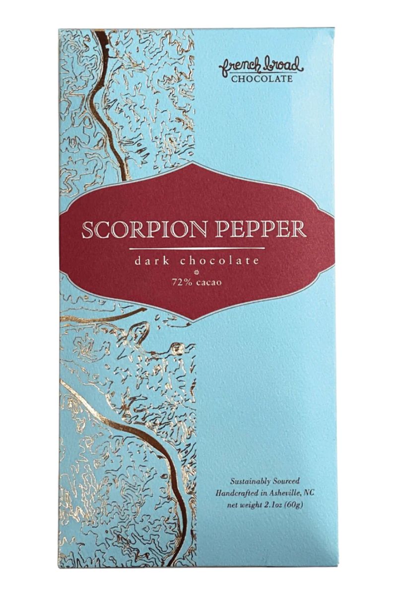 French Broad Chocolate Scorpion Pepper 72% 60g Dark Chocolate Bar