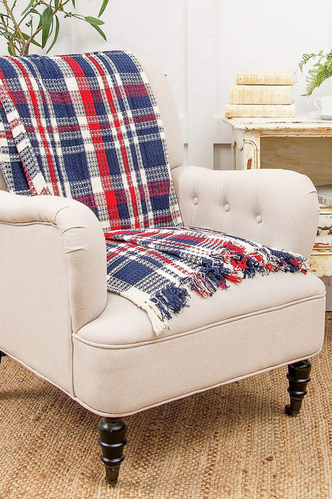Harbor Plaid Red White and Blue Throw