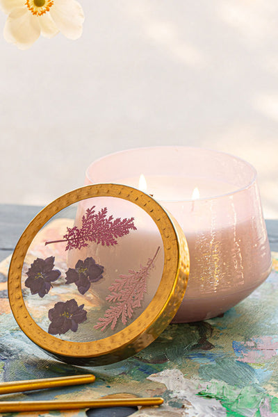 Rosy Rings Watercolor Pressed Floral Candle Blackberry & Coconut Large