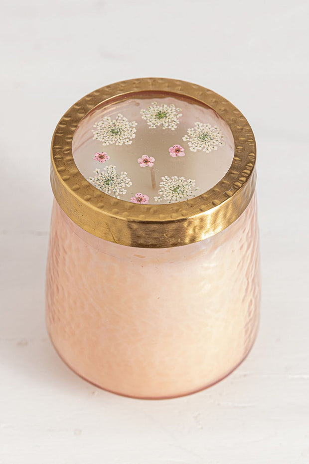 Rosy Rings Watercolor Pressed Floral Candle Rose + Oud Tall