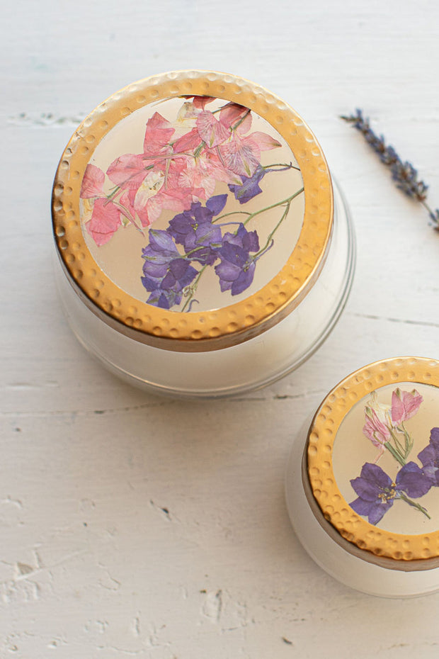 Rosy Rings Pressed Floral Candle Roman Lavender Medium