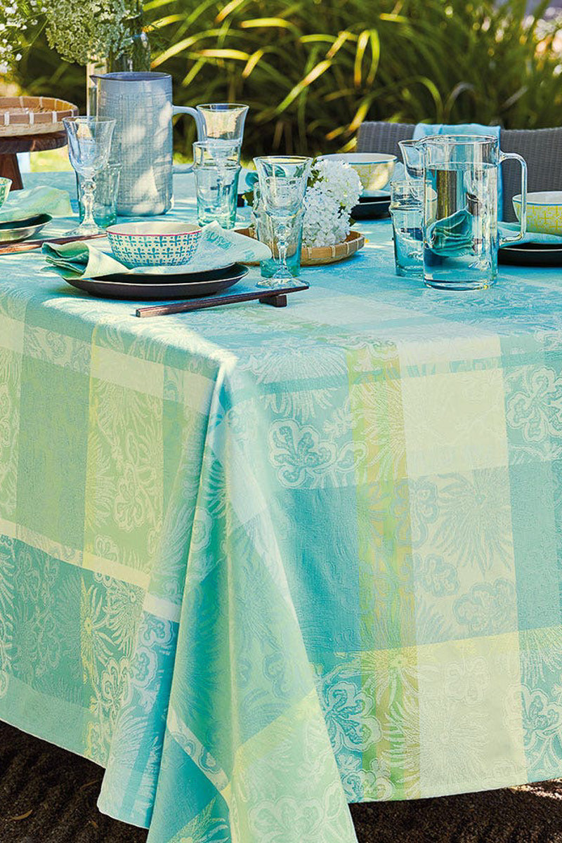 Garnier-Thiebaut Mille Venusta Aqua Tablecloth 69" x 98"