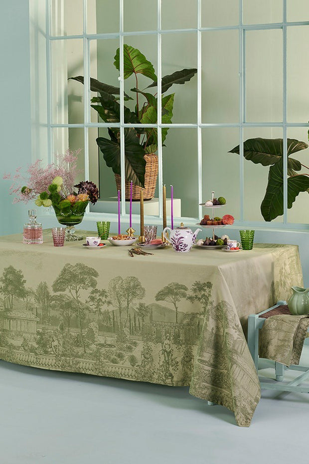 Garnier-Thiebaut Jardin Spirituel Olive Tablecloth 69“ x 120”