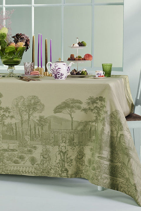 Garnier-Thiebaut Jardin Spirituel Olive Tablecloth 69“ x 100”