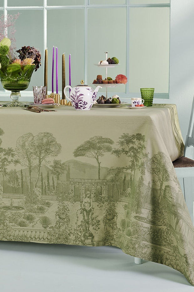 Garnier-Thiebaut Jardin Spirituel Olive Tablecloth 69“ x 120”