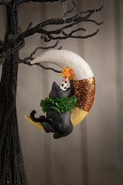 Bethany Lowe | Party Kitty on Candy Corn Moon Ornament