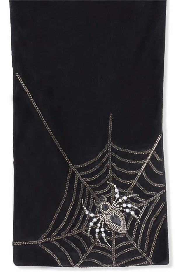 Black Velvet Table Runner with Chain Web and Beaded Spider 70"