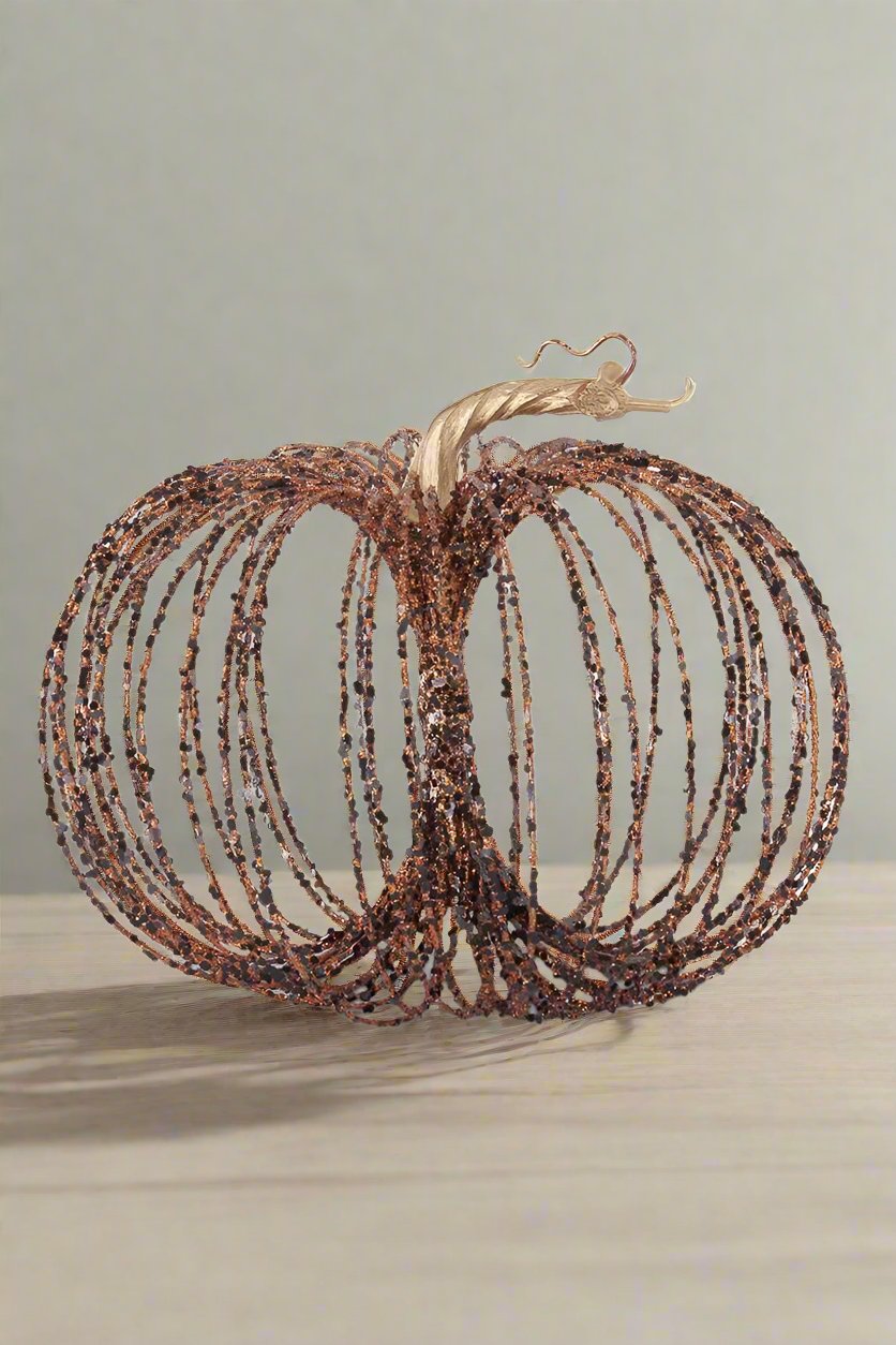 Glitter Wire Pumpkin Large Orange with Black