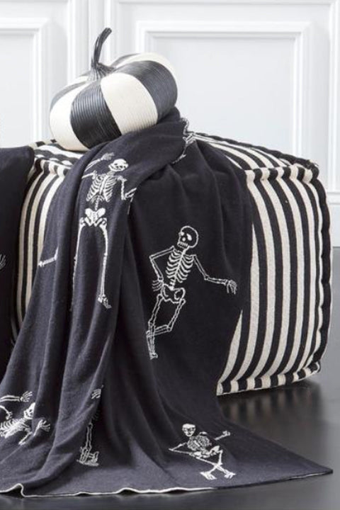 Knit Cotton Skeleton Throw Blanket 60" Black and Cream