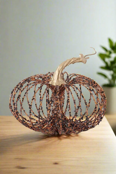 Glitter Wire Pumpkin Small Orange with Black