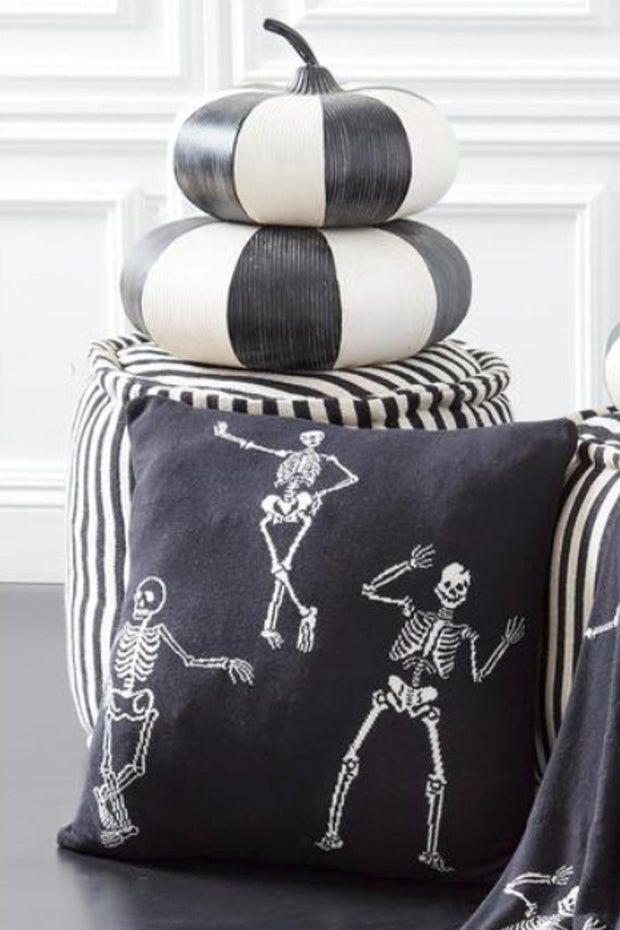 Knit Skeleton Cotton Pillow 20" Black and Cream