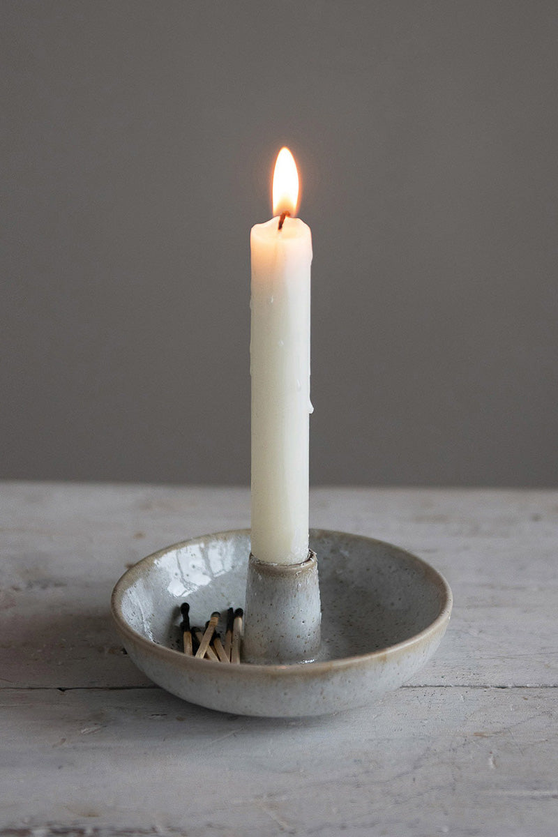 Creative Co-Op Stoneware Dish with Toothpick Holder