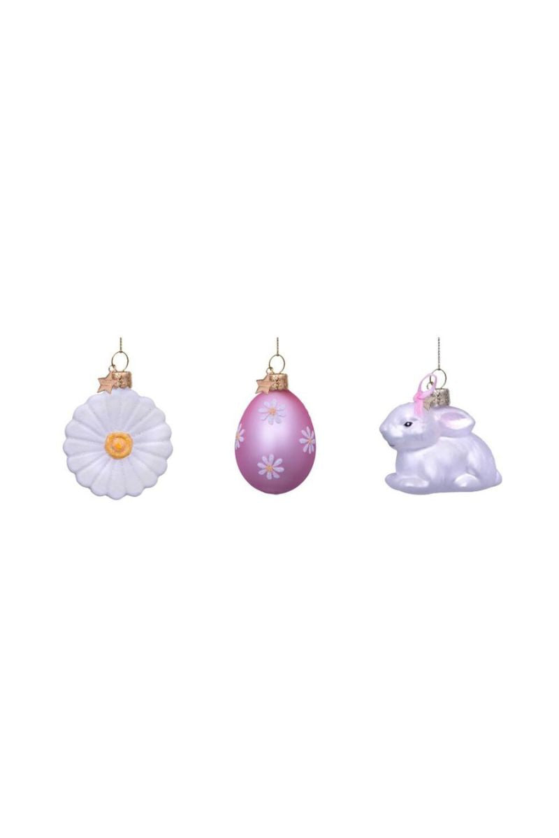 Easter Daisy Egg & Bunny Glass Ornaments Box Set of 3