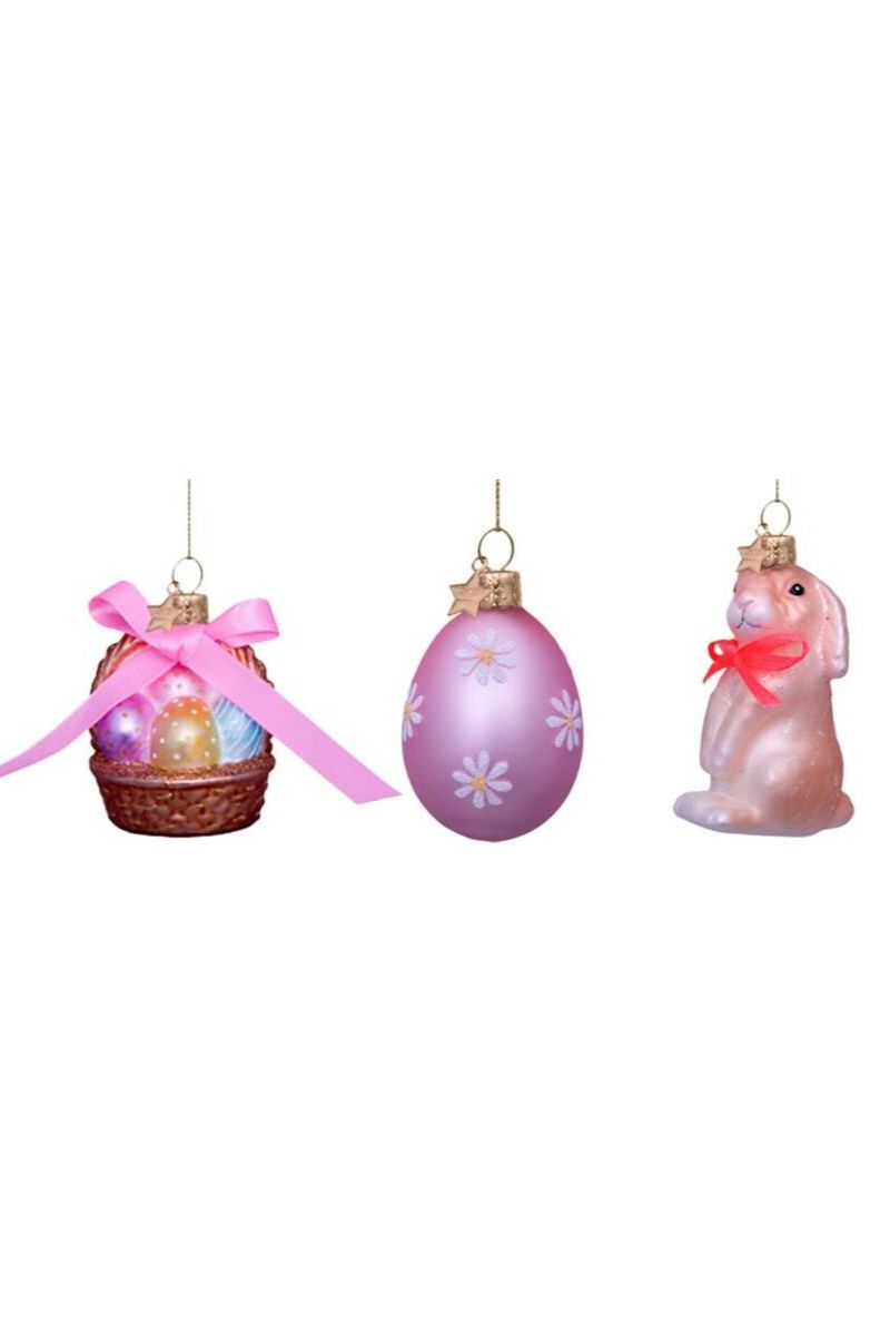 Easter Egg Basket & Bunny Glass Ornaments Box Set of 3