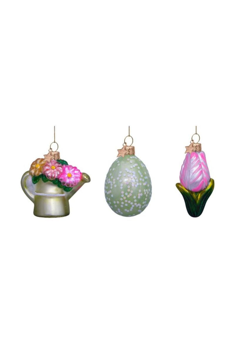 Easter Watering Can Egg & Tulip Glass Ornaments Box Set of 3