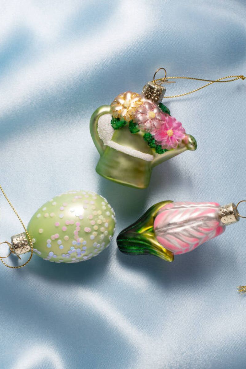 Easter Watering Can Egg & Tulip Glass Ornaments Box Set of 3