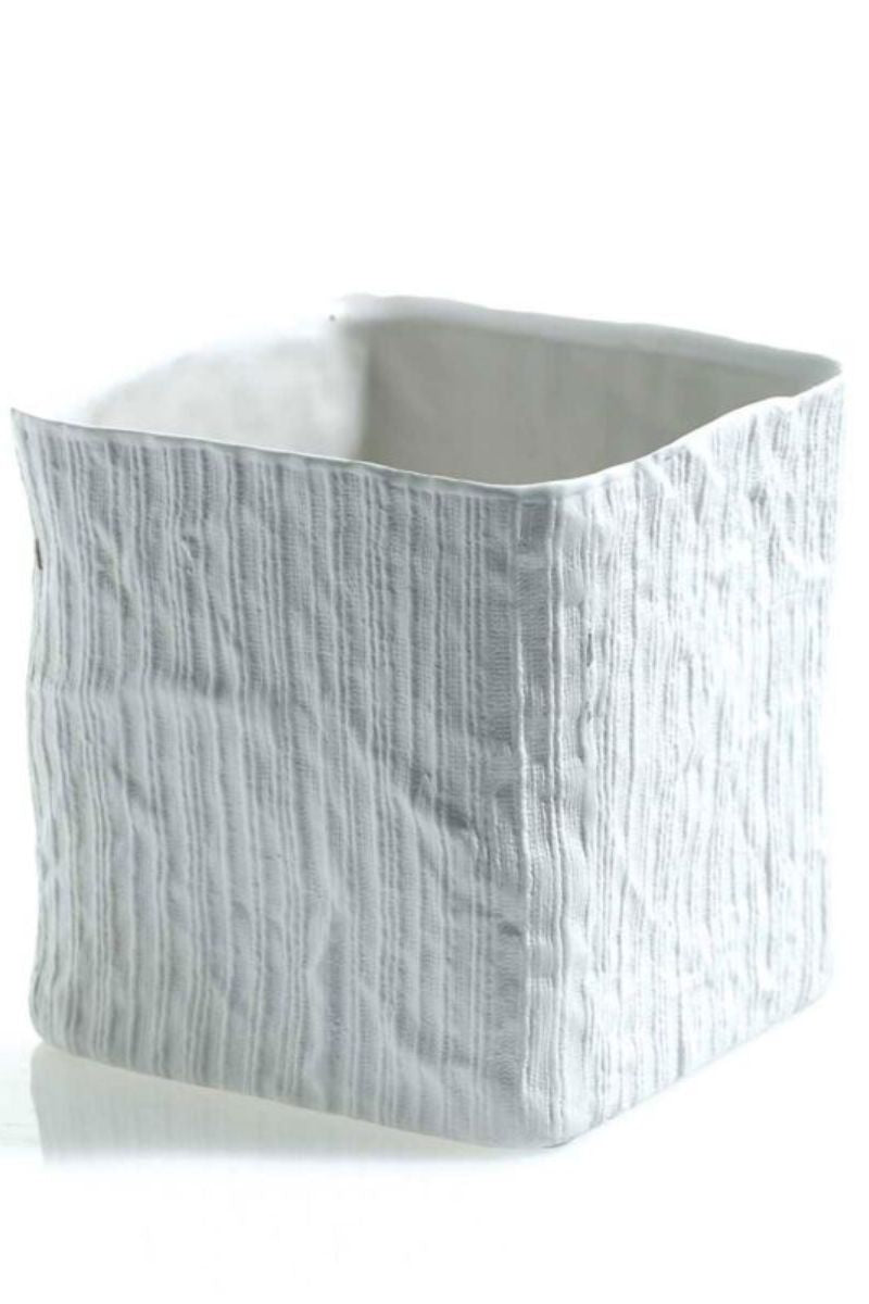 Linen Cube Planter 5.5" X 5.5" White