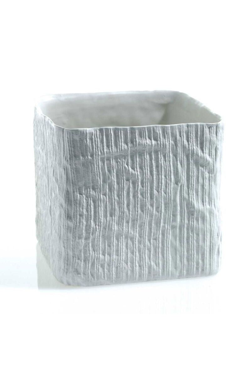 Linen Cube Planter 6.75" X 6.25" White