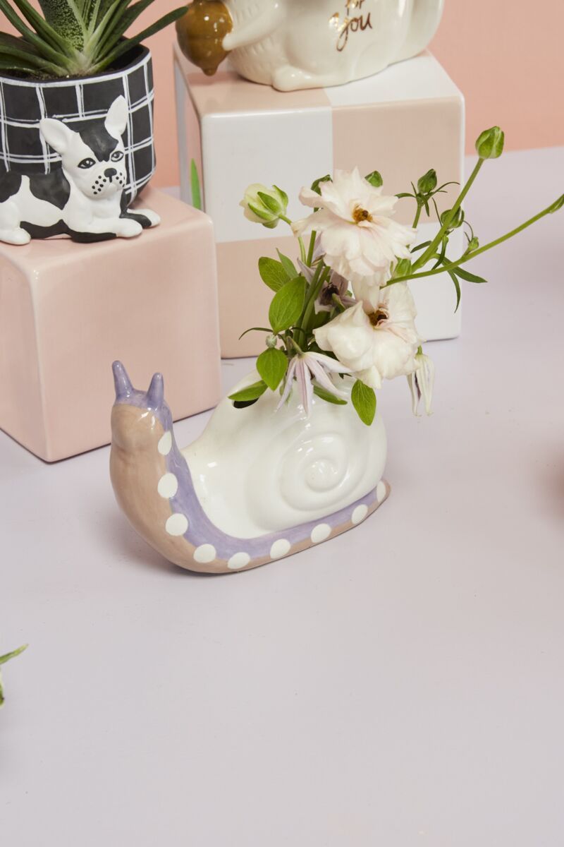 Take Time Snail Budvase 6.25"x 2.5"x 5" White