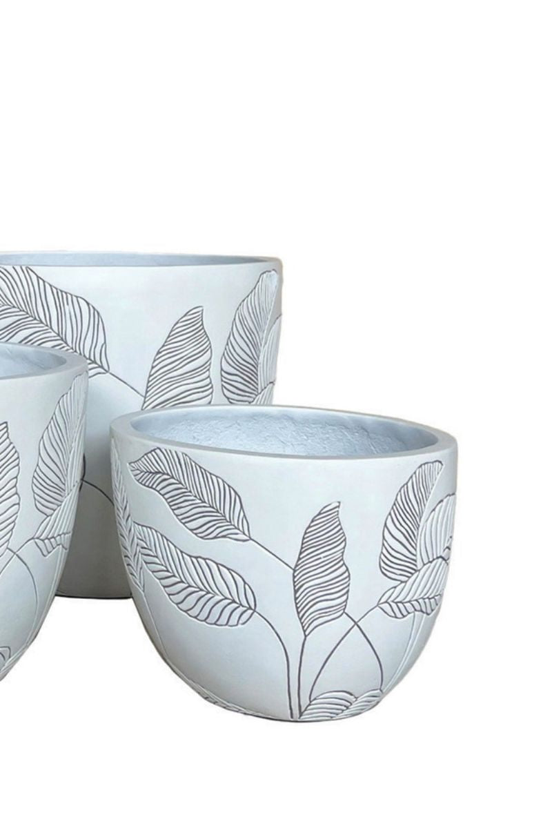 Alfresco Home Banana Leaf Planter 12" White Charcoal