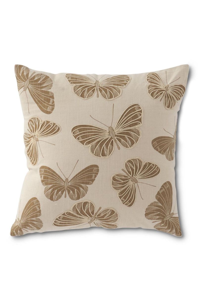 Square Pillow 20" Cream with Tan Butterflies