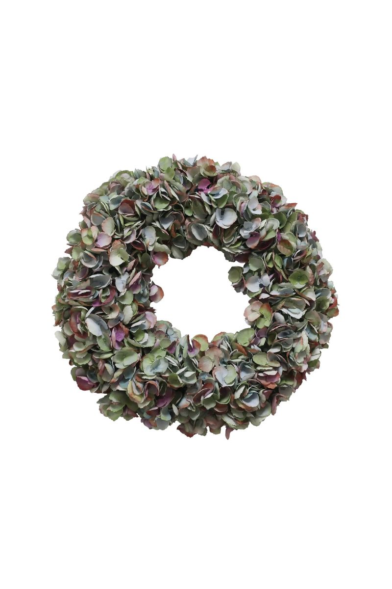 Faux Hydrangea Wreath 24" Light Blue Green