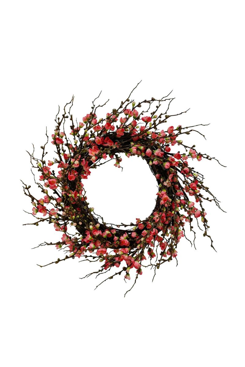 Faux Peach Blossom Wreath 24" Salmon