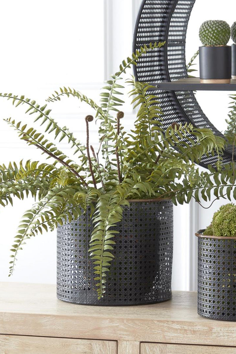 Punched Metal Nesting Basket with Wood Base 10" Champagne