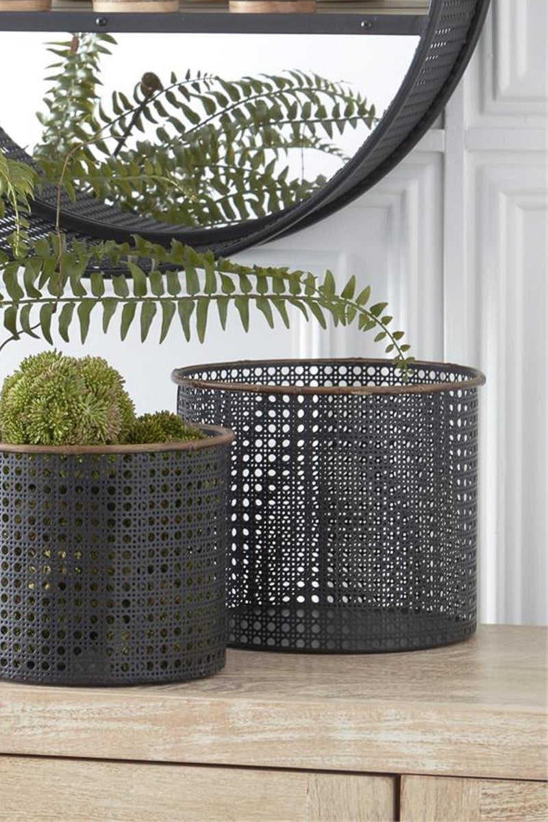 Punched Metal Nesting Basket with Wood Base 8" Champagne