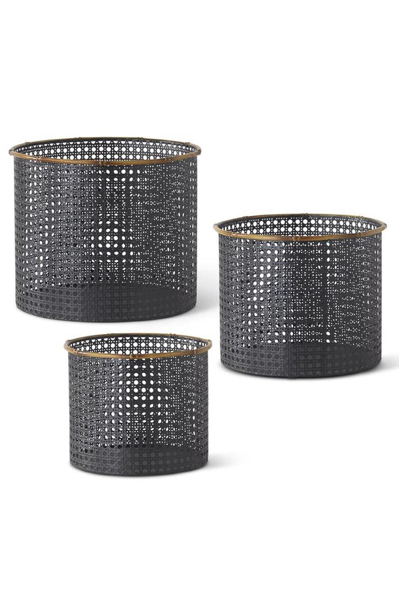 Punched Metal Nesting Basket with Wood Base 10" Champagne