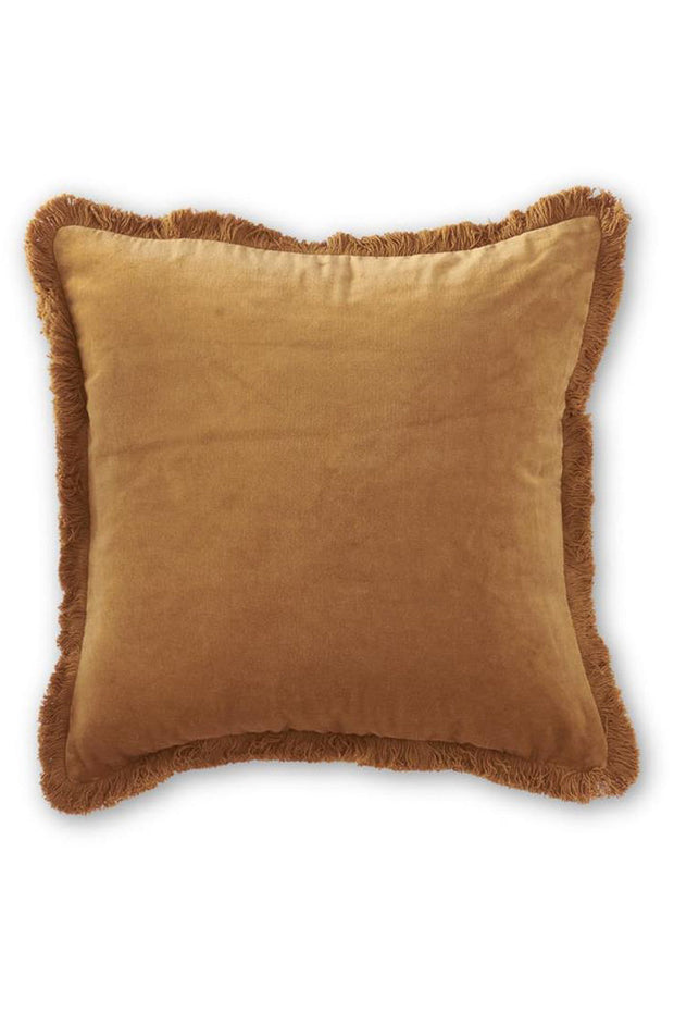Square Soft Goldenrod Cotton Pillow With Fringe