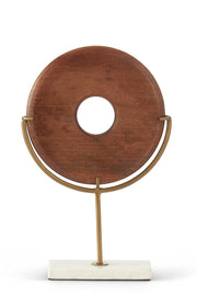 Wood Disc On Marble Base Sculpture