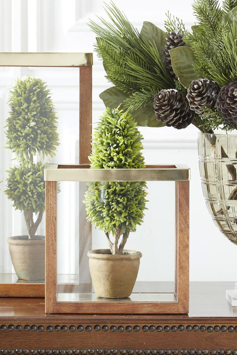 Wood & Glass Rectangular Lantern 10"