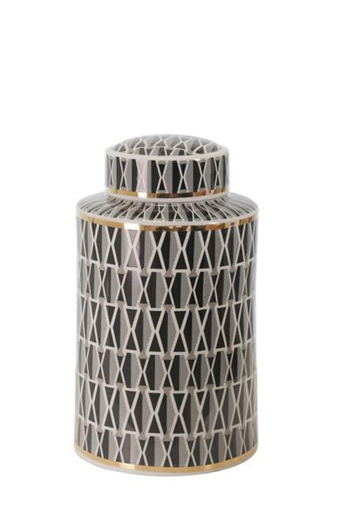 Ceramic Covered Jar | Criss-Cross | 12"